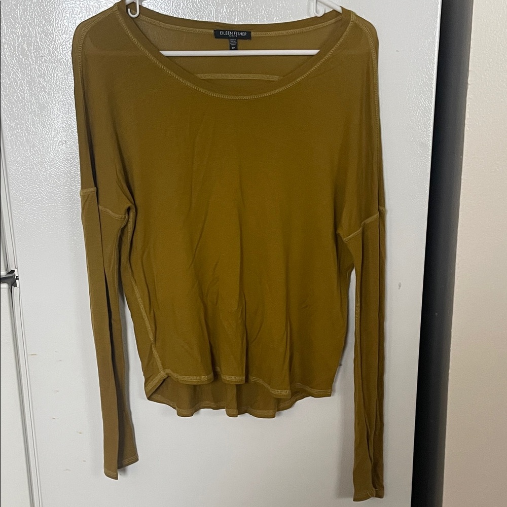 Eileen Fisher Women’s‎ Petite Petite Mustard Viscose Long Sleeve Lightweight Top